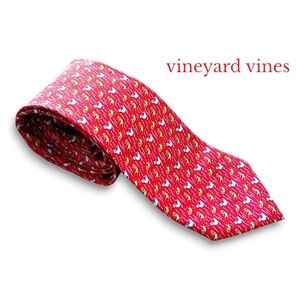 Vineyard Vines Pure Silk Tie Red Raining Cats and Dogs Pattern